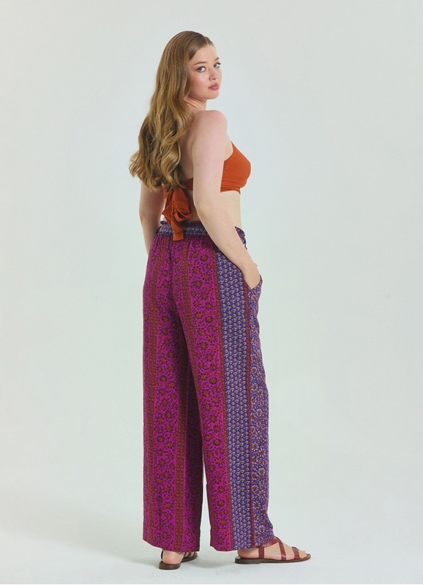 Purple Women's Plus Size Trousers with Elastic Waist Belt Detail 4618